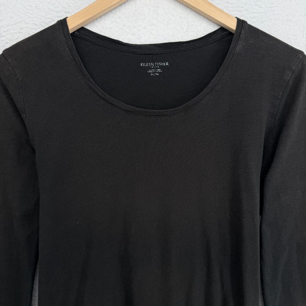 EILEEN FISHER Top PM Slub Organic Cotton Jersey Scoop Neck Long Sleeve Black - Picture 4 of 12